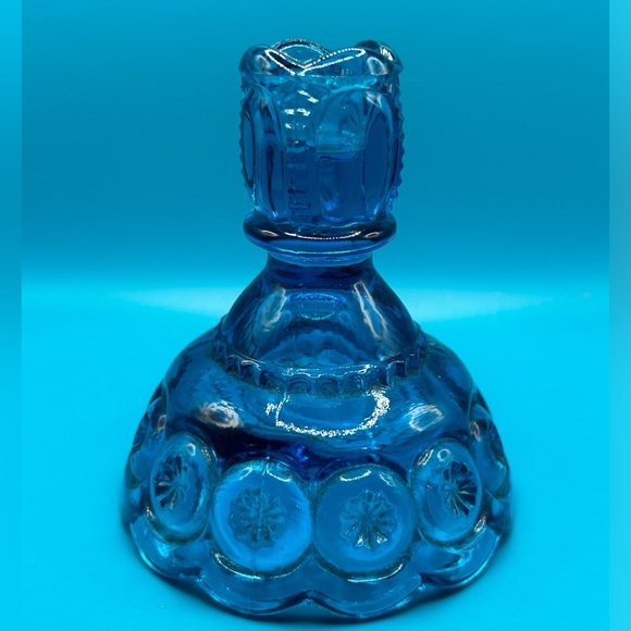 Vintage LE Smith Moon and Stars glass blue opalescent candle holder - Picture 1 of 5